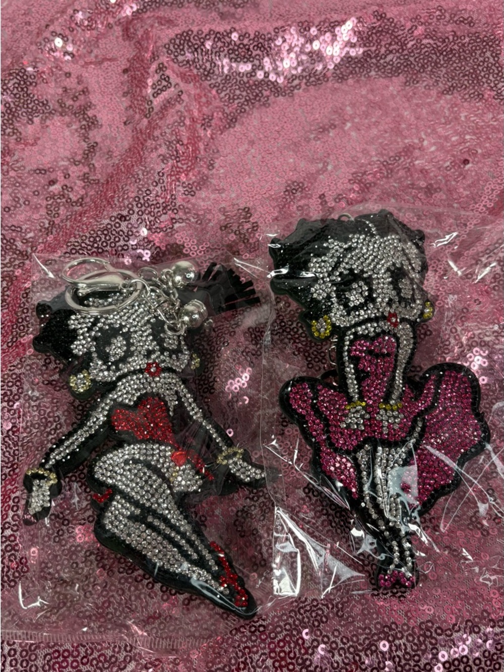 Betty Boop Rhinestone Soft Keychain/bag charm Bundle Set 2 Glam Cartoon